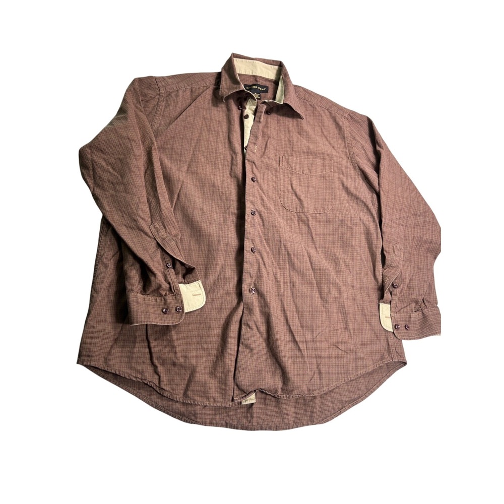 Daniel Gray Mens XL Brown Micro Check Shirt 100% Cotton Long Sleeve Button Up